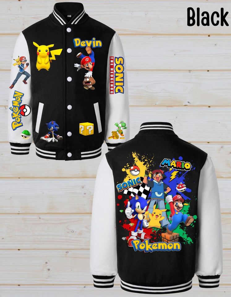 Sonic  poket mons  Mario Youth Varsity Jacket