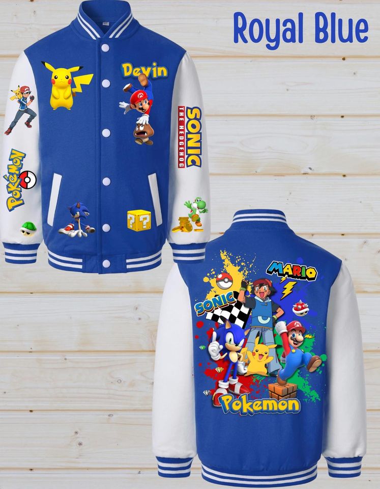 Sonic  poket mons  Mario Youth Varsity Jacket