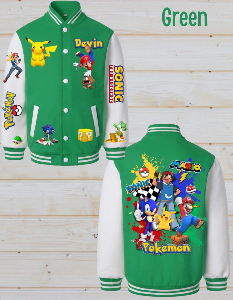 Sonic  poket mons  Mario Youth Varsity Jacket