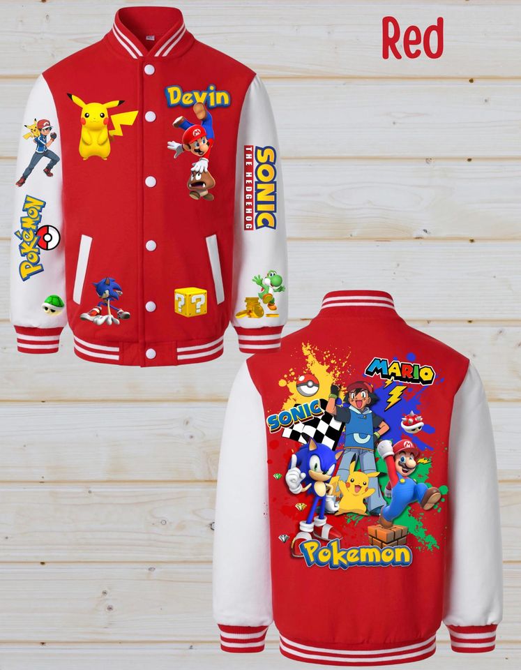 Sonic  poket mons  Mario Youth Varsity Jacket