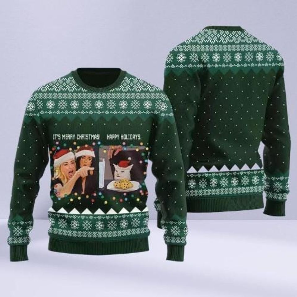 Yelling At A Cat Meme Ugly Christmas Sweater, Funny Cat Sweater, Meowdy Partner Pullover, Gift for Cat Owners