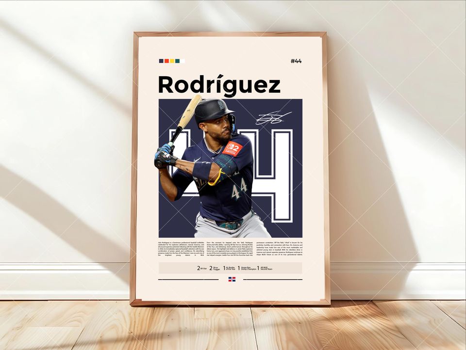 Julio Rodrguez Poster, Mariners Wall Art, Baseball Decor, Seattle Fan Gift, Sports Bedroom, Man Cave Artwork