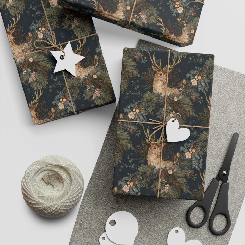 Rustic Deer Design wrapping paper, Christmas, Crafting Paper, Original Artwork, Ideal for Projects.