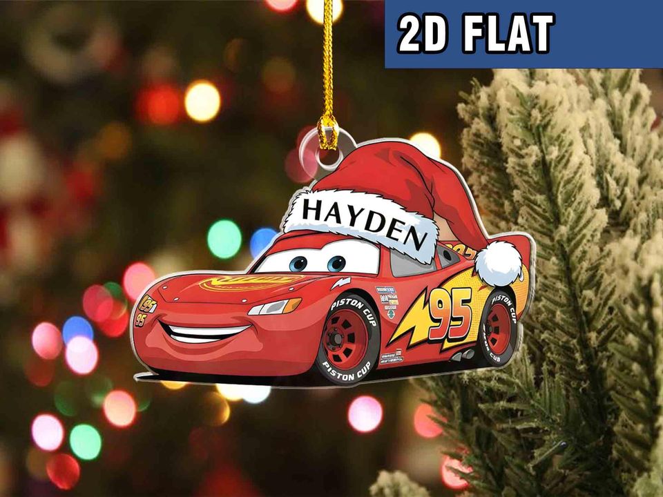 Custom Car Characters Tow Mater 2D Flat Christmas Ornament, McQueen Ornament, Tree Decor Gift