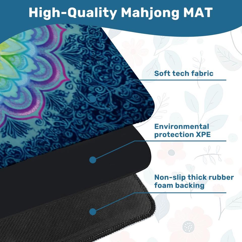 Mandala Mahjong Mat: Multi-Color Floral Mahj Game Tabletop