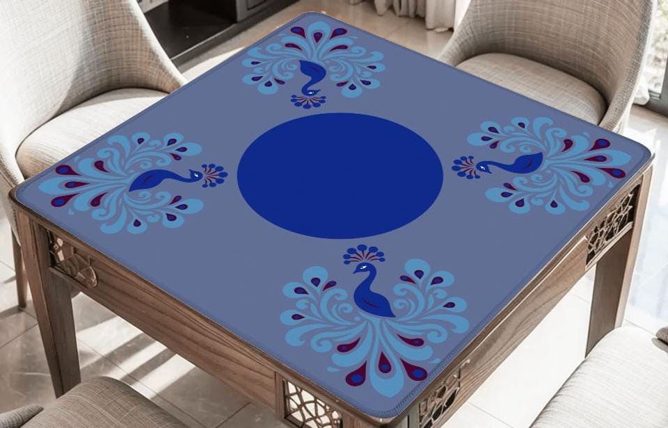 Preppy Peacock Mahjong Mat with Border: Mahj Game Tabletop