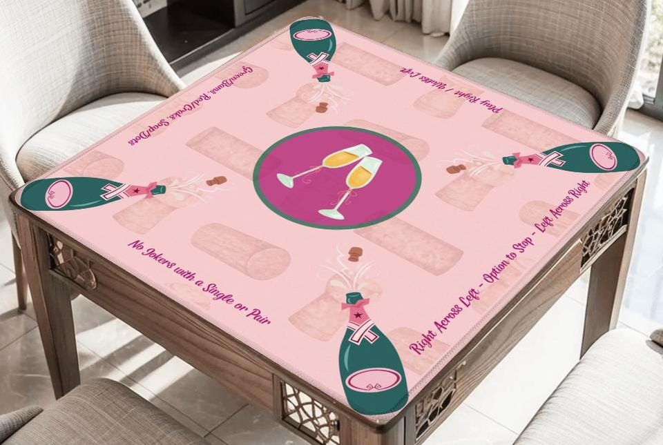 Champagne Toast with Instructions Mahjong Mat with Printed Mahj