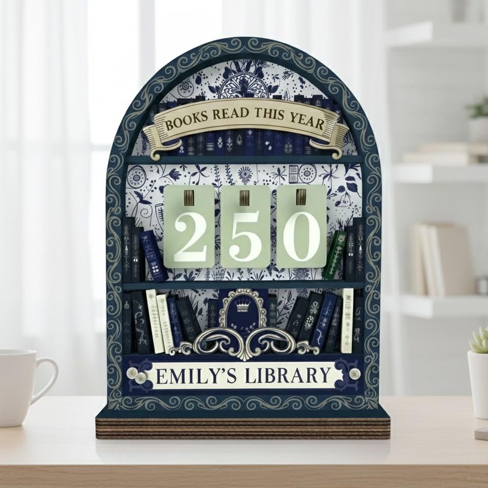 Vintage Books Read Tracker Personalized Reading Counter Sign for Book Lovers, Custom Library Decor