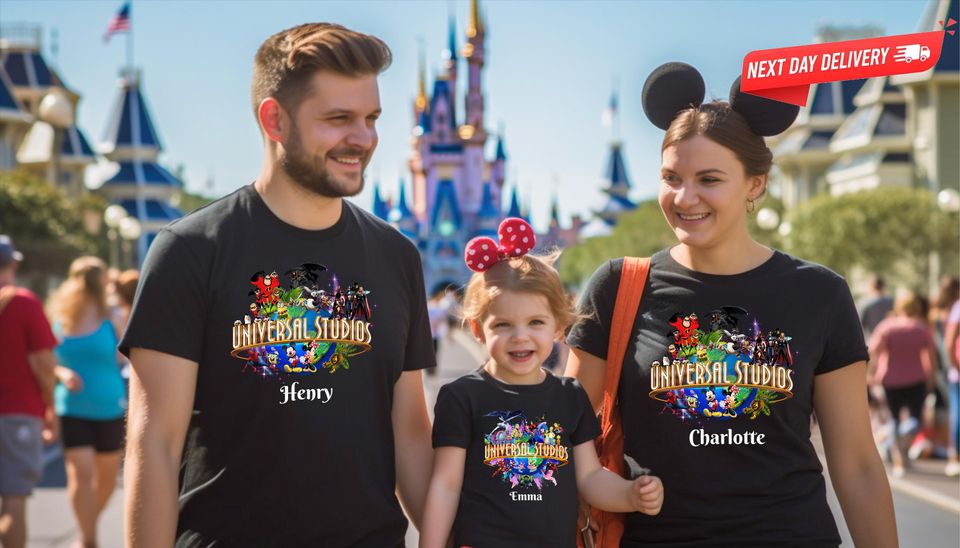 Custom Universal Studios 2026 Family Vacation Shirts  Personalized Any Text Name Tee  Matching Disney & Marvel Characters