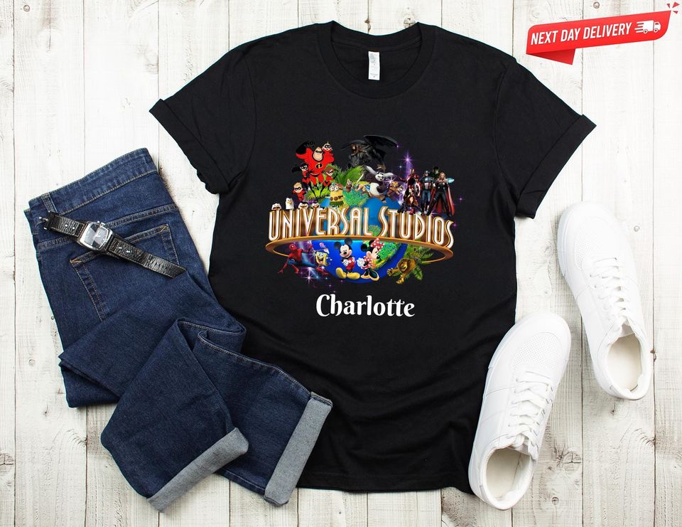 Custom Universal Studios 2026 Family Vacation Shirts  Personalized Any Text Name Tee  Matching Disney & Marvel Characters