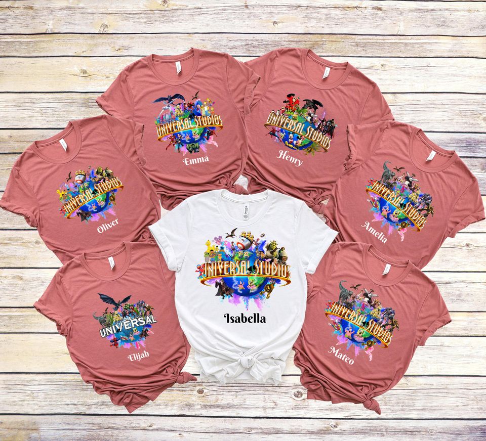 Custom Universal Studios 2026 Family Vacation Shirts  Personalized Any Text Name Tee  Matching Disney & Marvel Characters
