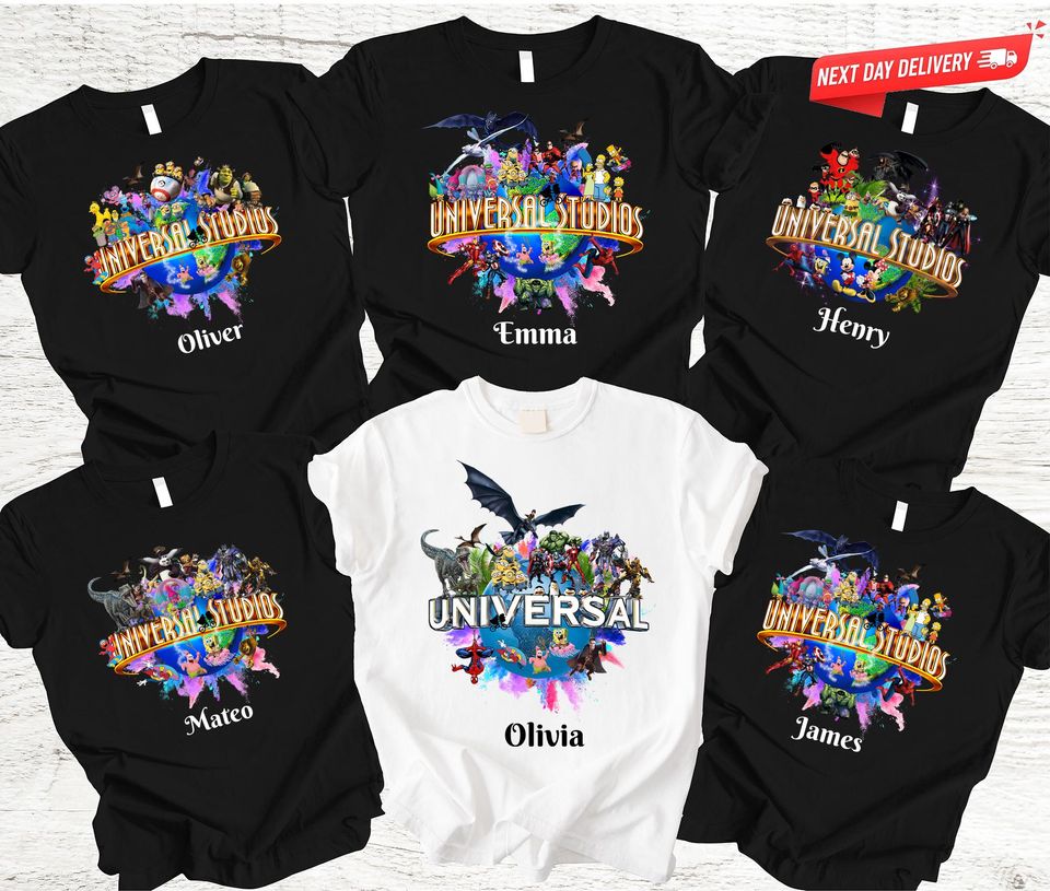 Custom Universal Studios 2026 Family Vacation Shirts  Personalized Any Text Name Tee  Matching Disney & Marvel Characters