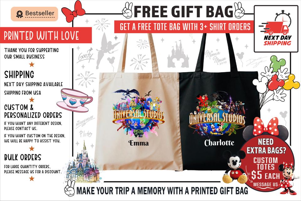 Custom Universal Studios 2026 Family Vacation Shirts  Personalized Any Text Name Tee  Matching Disney & Marvel Characters