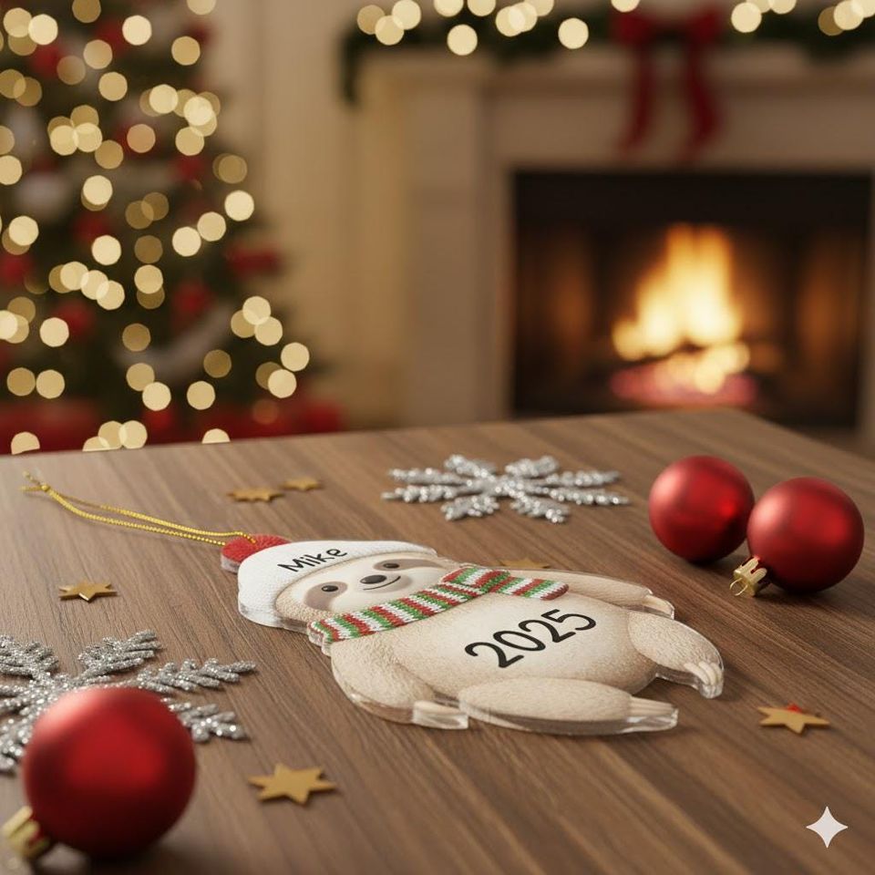 Christmas Sloth Ornament, Cute Animal Lover Gift, Jolly Sloth Keepsake