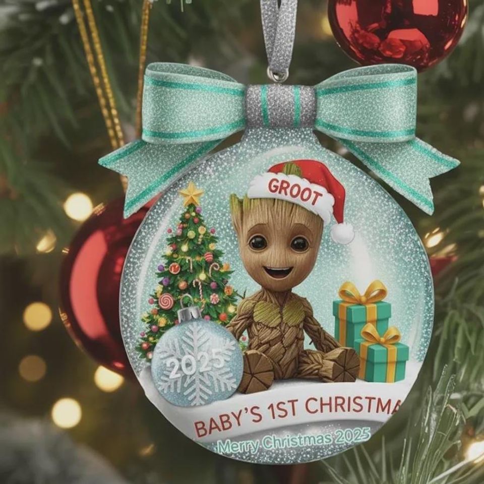 Personalized Groot Baby Christmas 2D Flat Ornament, Custom Name Groot Marvel Keepsake