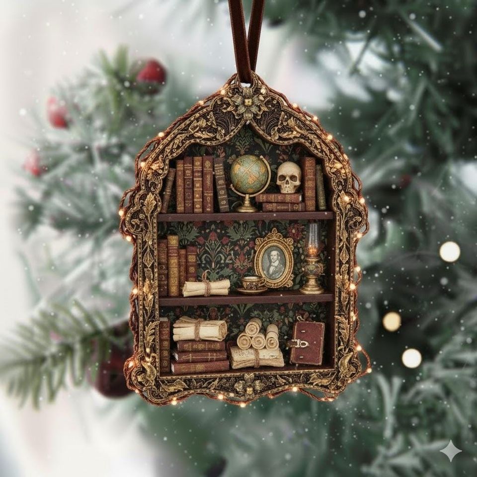 Book Lover Christmas Acrylic Ornament, Christmas Reading Room Ornament, Book Lover Gift, Book Club Ornament, Academic Bookish Ornament