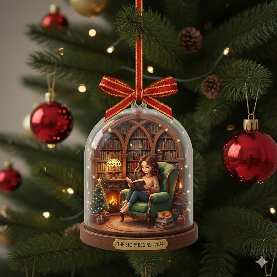 Book Lover Christmas Ornament: Reading Nook Acrylic Keepsake