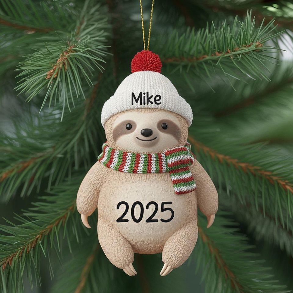 Christmas Sloth Ornament, Cute Animal Lover Gift, Jolly Sloth Keepsake