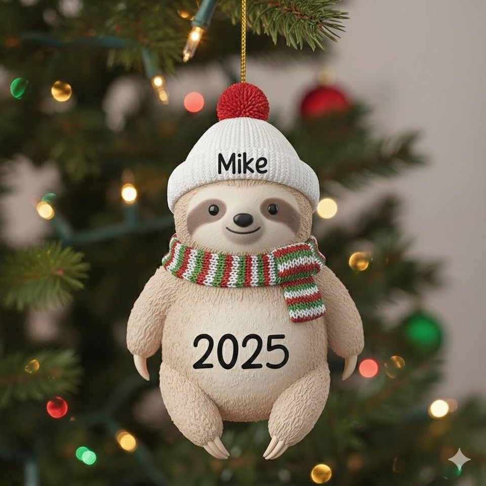 Christmas Sloth Ornament, Cute Animal Lover Gift, Jolly Sloth Keepsake