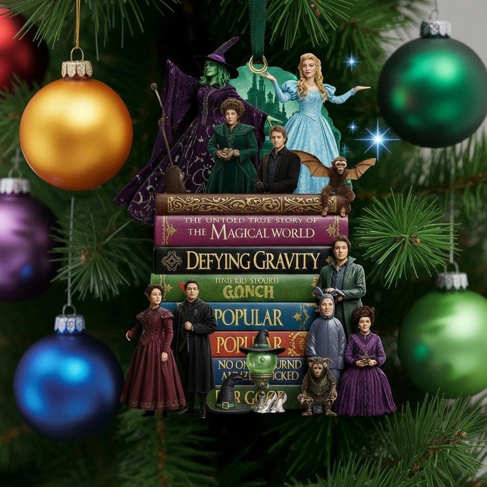 Wicked Book Musical Ornament, Elphaba Glinda Book Stack Keepsake