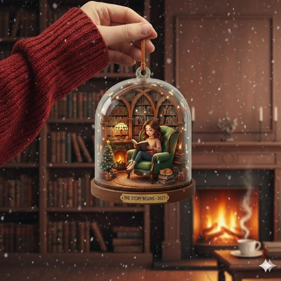 Book Lover Christmas Ornament: Reading Nook Acrylic Keepsake
