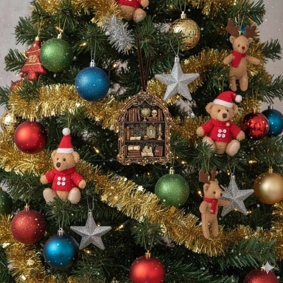 Book Lover Christmas Acrylic Ornament, Christmas Reading Room Ornament, Book Lover Gift, Book Club Ornament, Academic Bookish Ornament