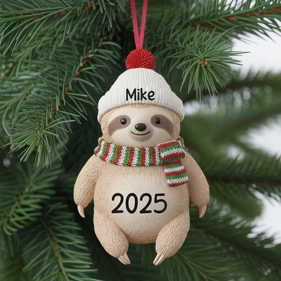 Christmas Sloth Ornament, Cute Animal Lover Gift, Jolly Sloth Keepsake