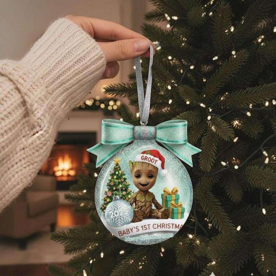 Personalized Groot Baby Christmas 2D Flat Ornament, Custom Name Groot Marvel Keepsake