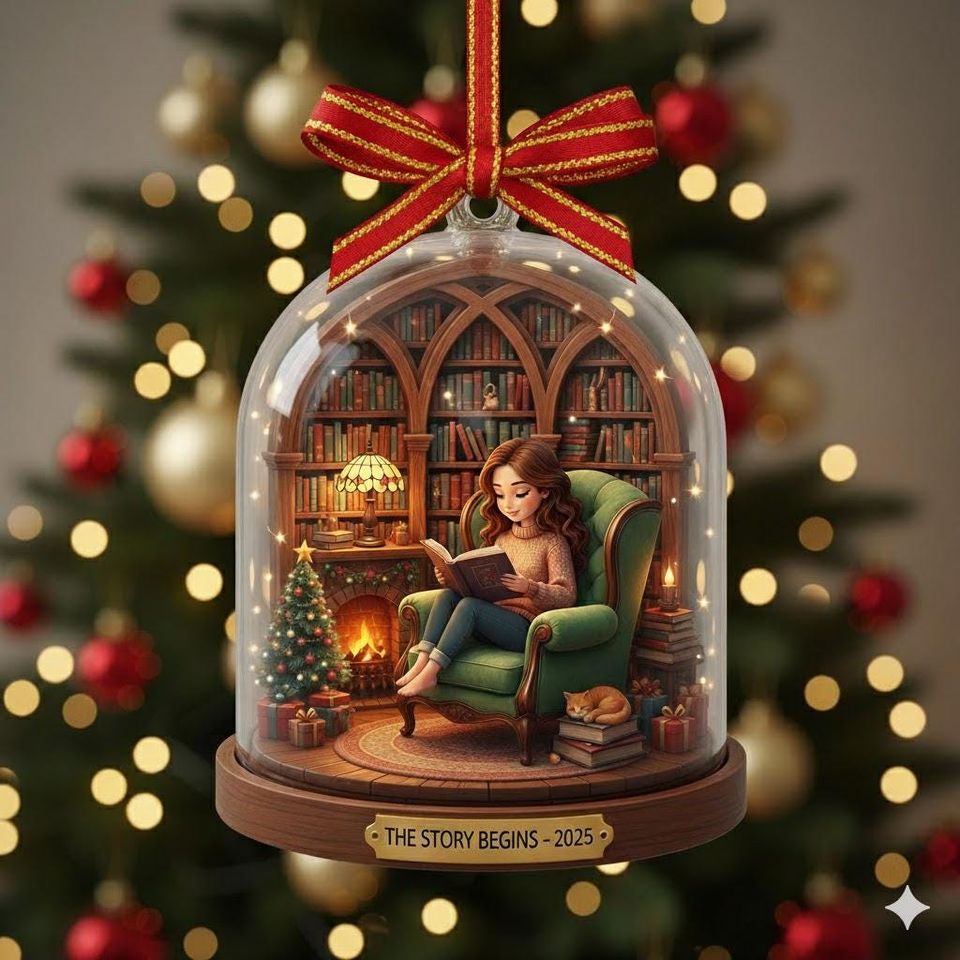 Book Lover Christmas Ornament: Reading Nook Acrylic Keepsake
