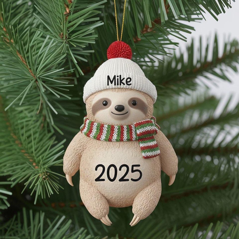 Christmas Sloth Ornament, Cute Animal Lover Gift, Jolly Sloth Keepsake