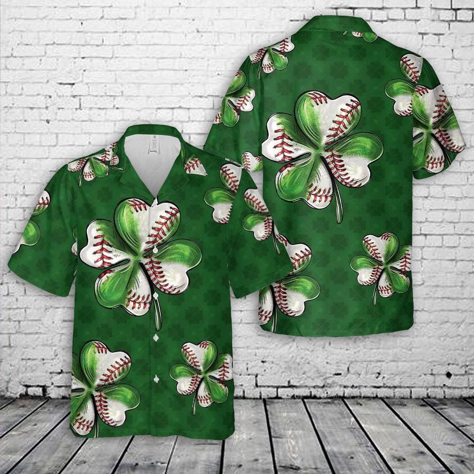 St Patrick Hawaiian Shirt, Shamrock Baseball Shirt, Irish Baseball Hawaiian Shirt, Green Clover Sports Shirt, St Patrick Baseball Gift