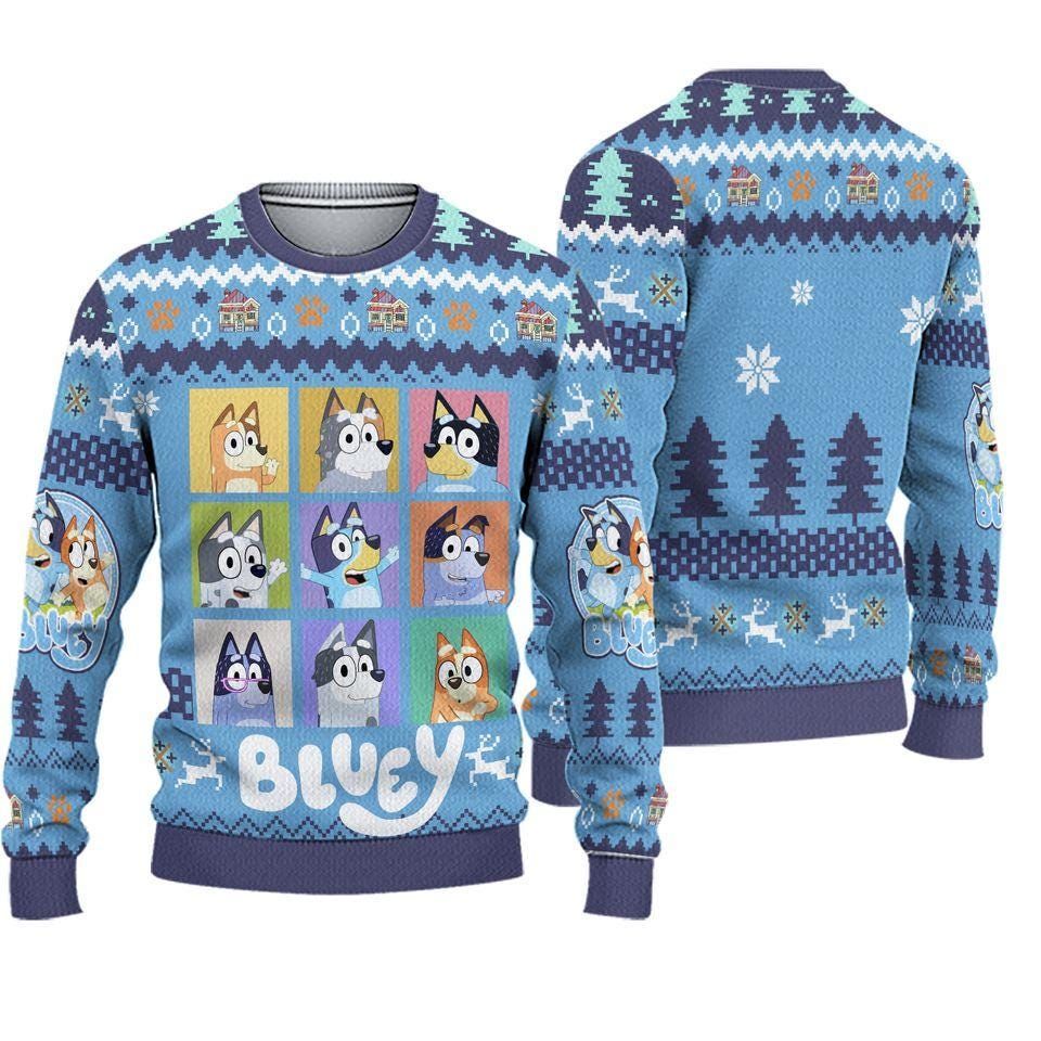 BlueyDad Christmas Sweater, Funny Ugly Holiday Jumper, Family Xmas Sweatshirt for Kids and Adults