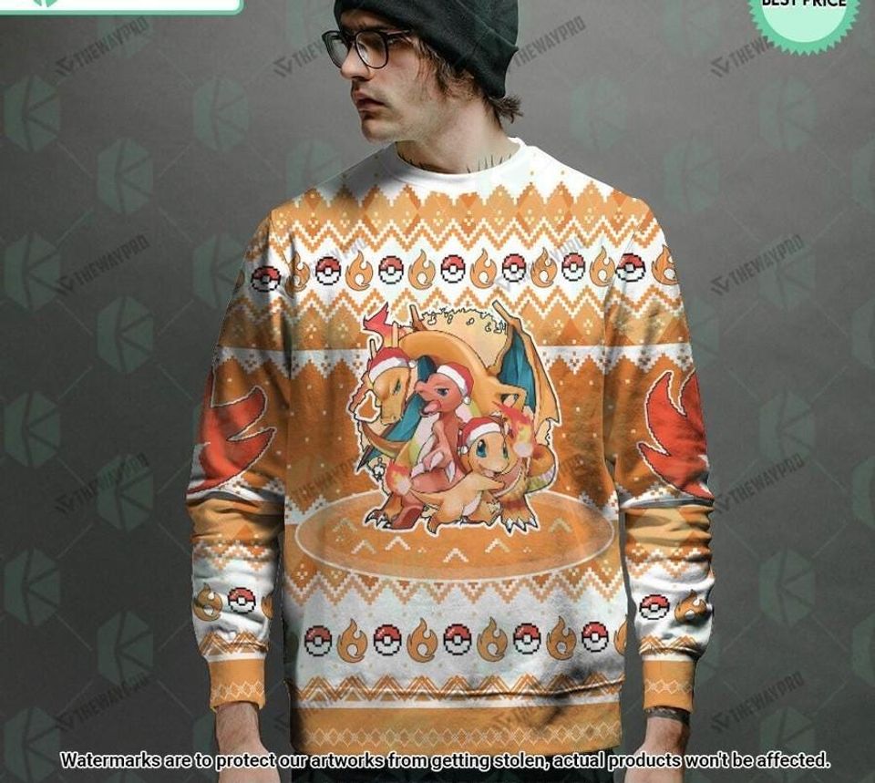 Charmander Charmeleon Charizard Christmas Sweater, Charmander Charmeleon Ugly Christmas Sweater