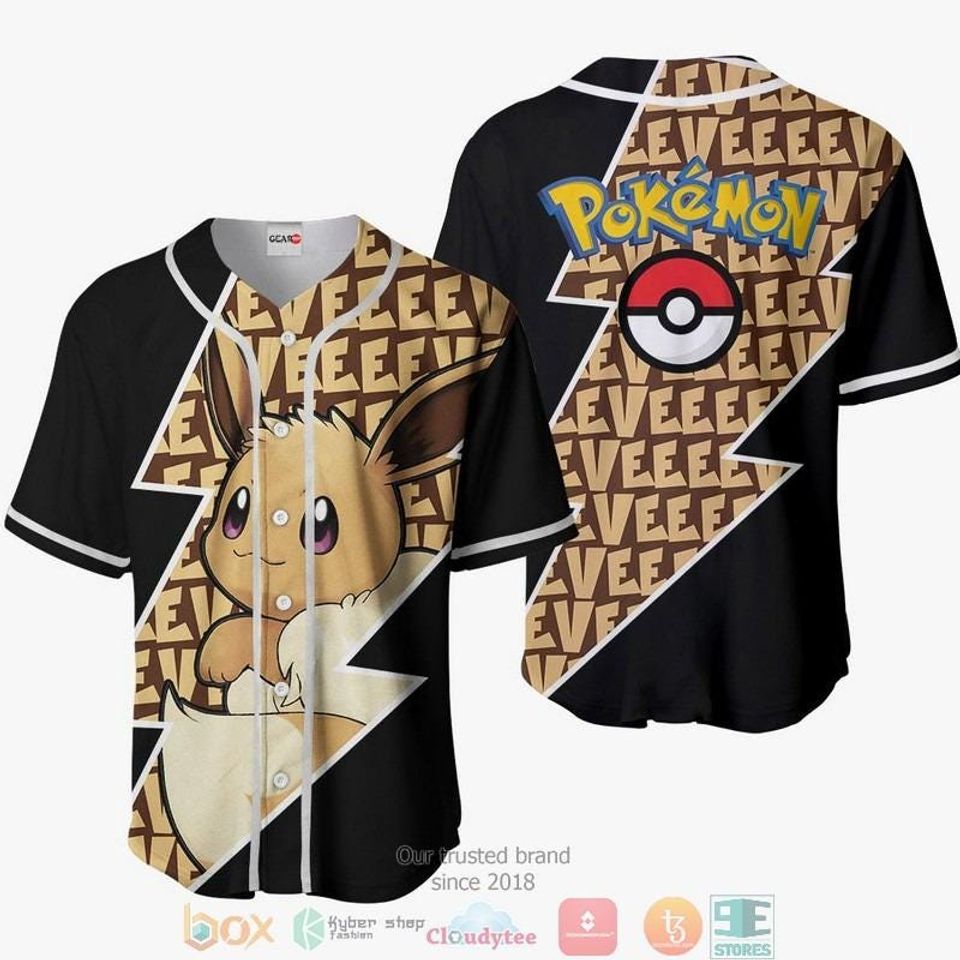 Eevee Baseball Jersey, Cool PKM Shirt for Men Women, Japanese Anime Top
