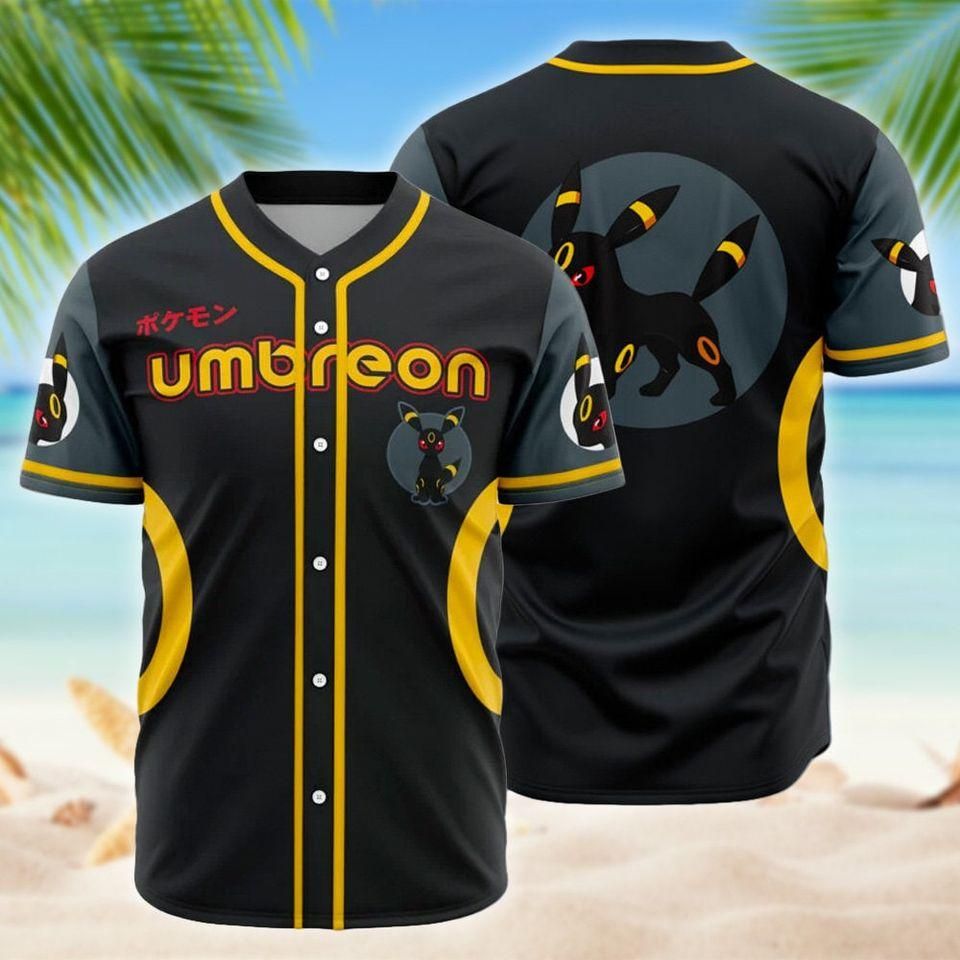 Umbreon Baseball Jersey, Cool PKM Shirt for Men Women, Japanese Anime Top, Gamer Gift, Umbreon Type Graphic Jersey