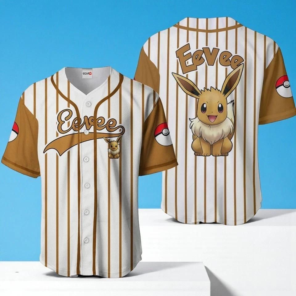 Eevee Baseball Jersey, Cool PKM Shirt for Men Women, Japanese Anime Top