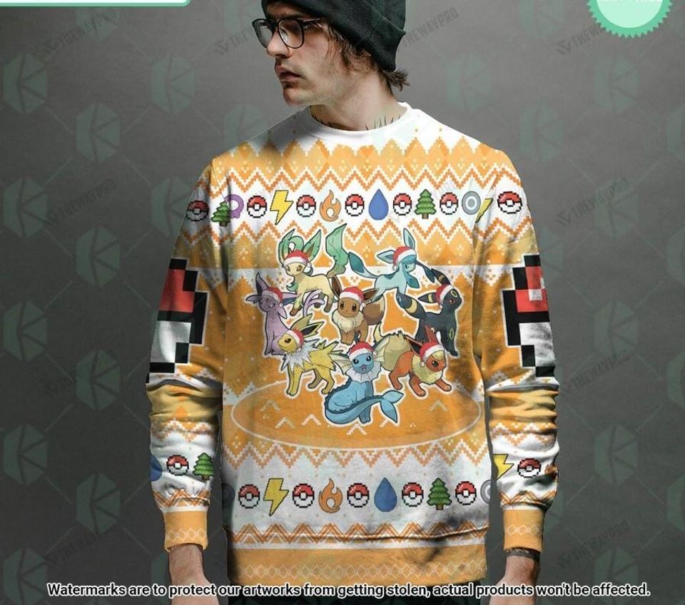 Love Eevee Evolutions PKM Christmas Sweater, Eevee Evolutions Ugly Christmas Sweater