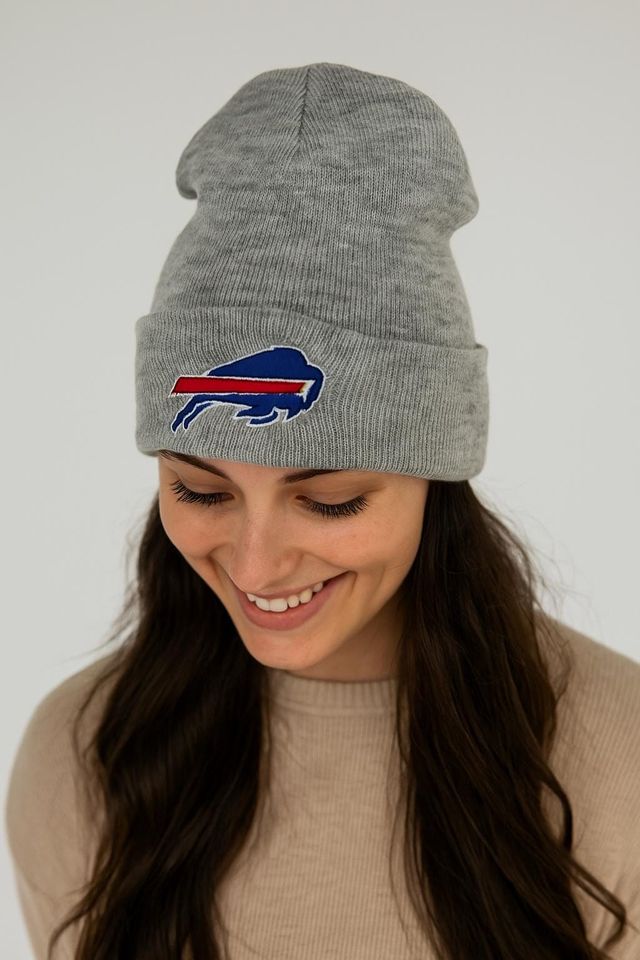 Grey Buffalo Bills Embroidered Knit Beanie | Handmade Mafia Hat