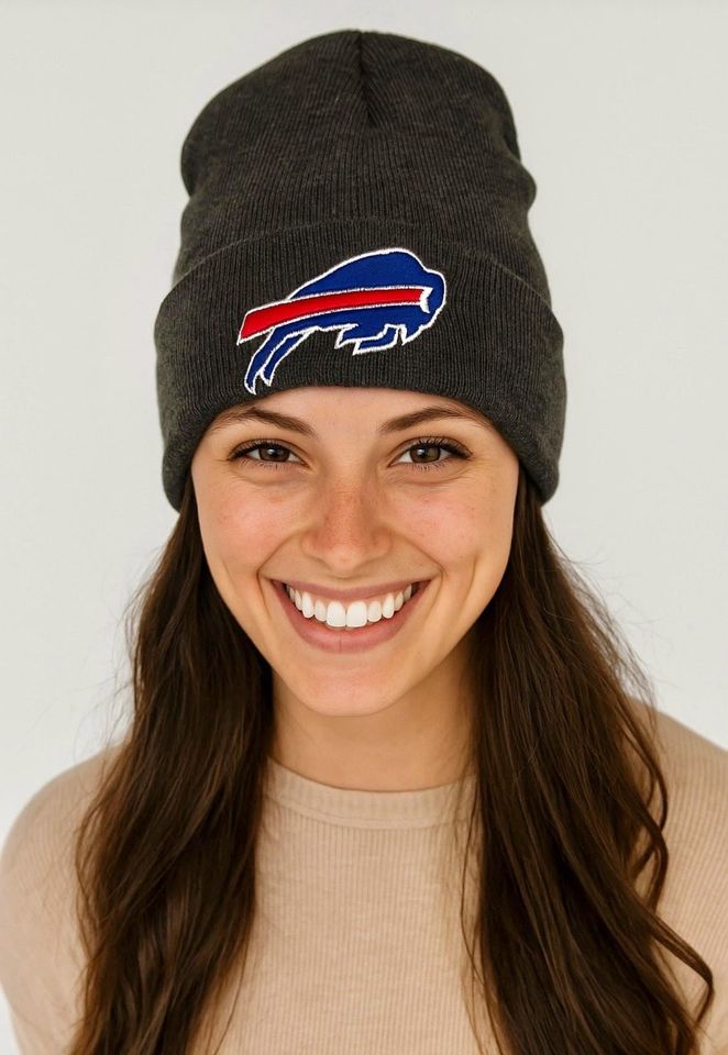 Grey Buffalo Bills Embroidered Knit Beanie | Handmade Mafia Hat
