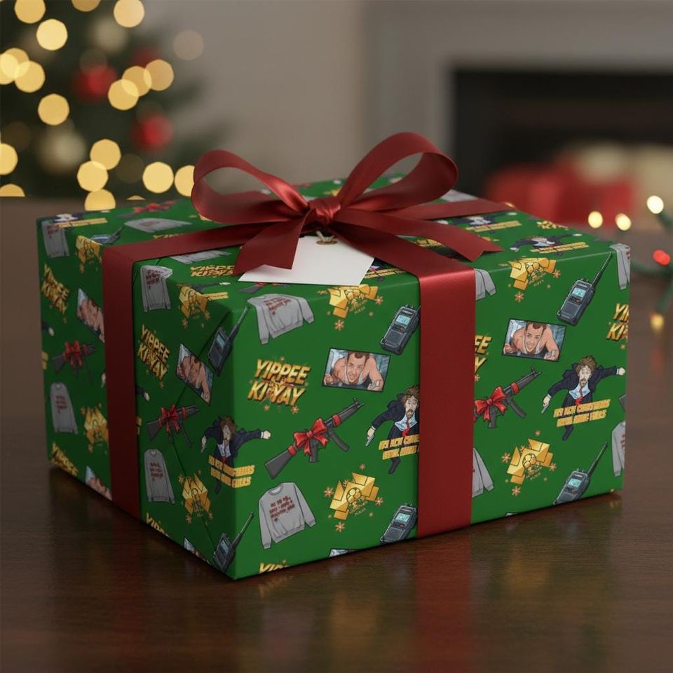 Die Hard Christmas Wrapping Paper, 80s Action Movie Gift Wrap