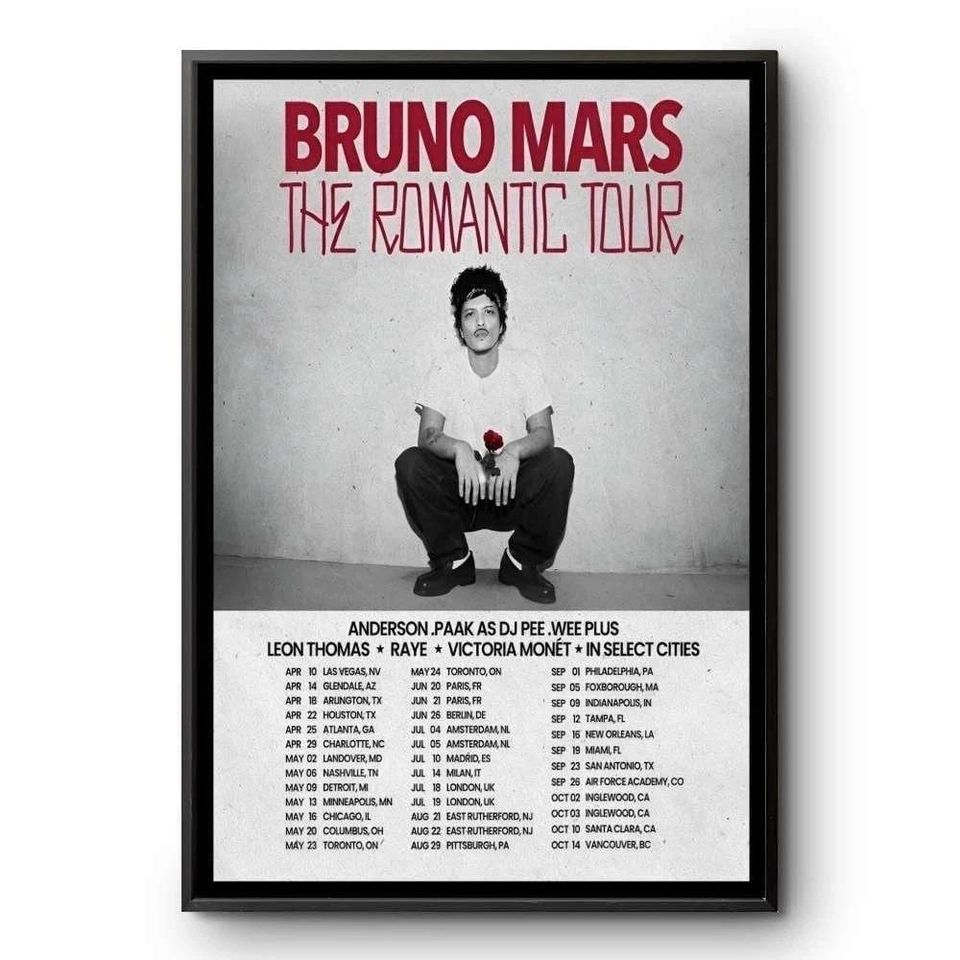 Bruno Mars The Romantic Tour 2026 Poster Wall Art