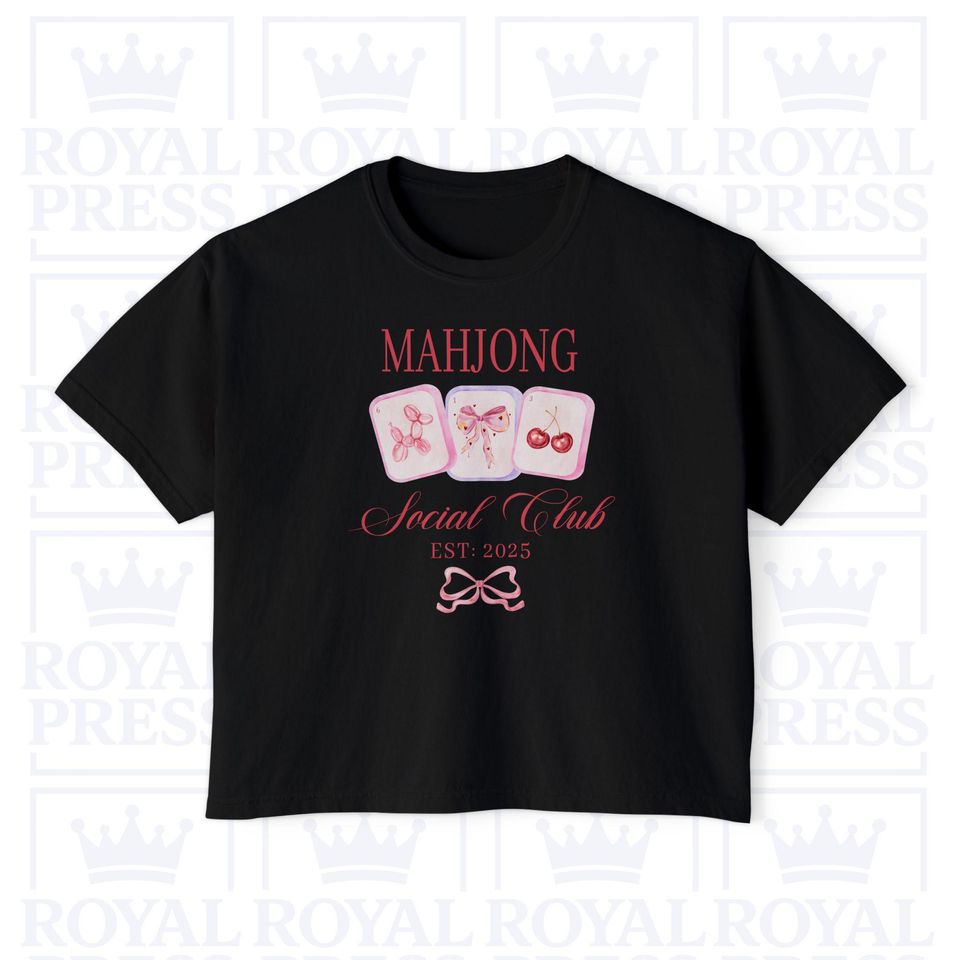 Mahjong Soociial Clubb: Women's Boxy Tee  Pink Tiles Graphic T-Shirt