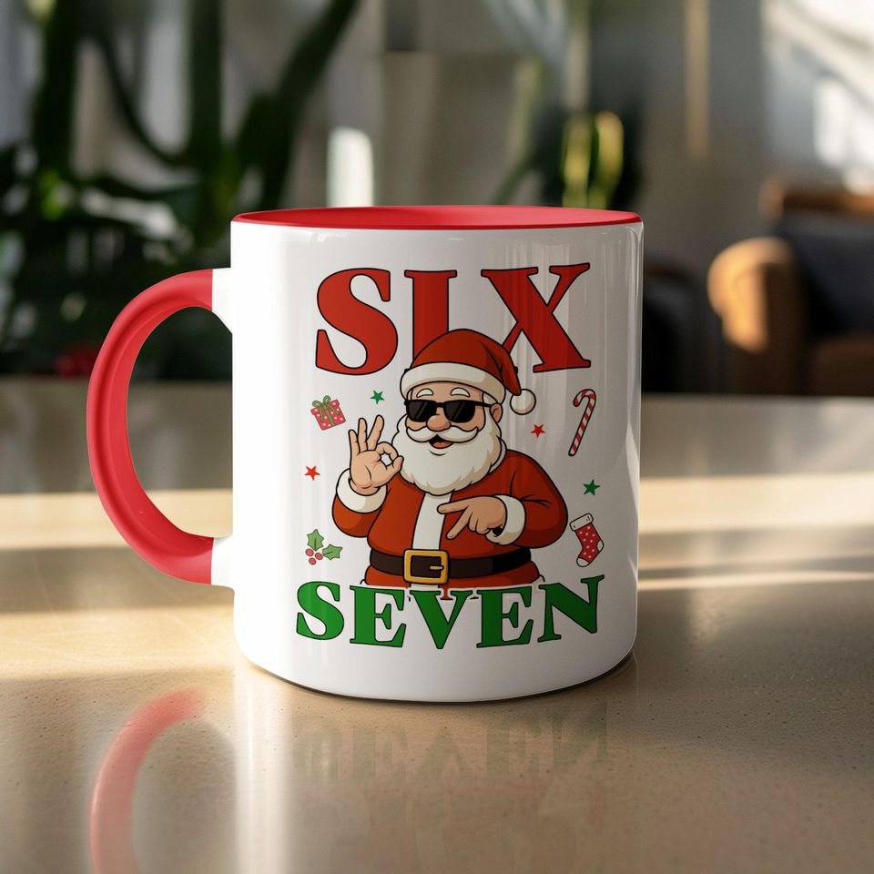 Funny Santa Claus Coffee Mug, Six Seven, Christmas Gift