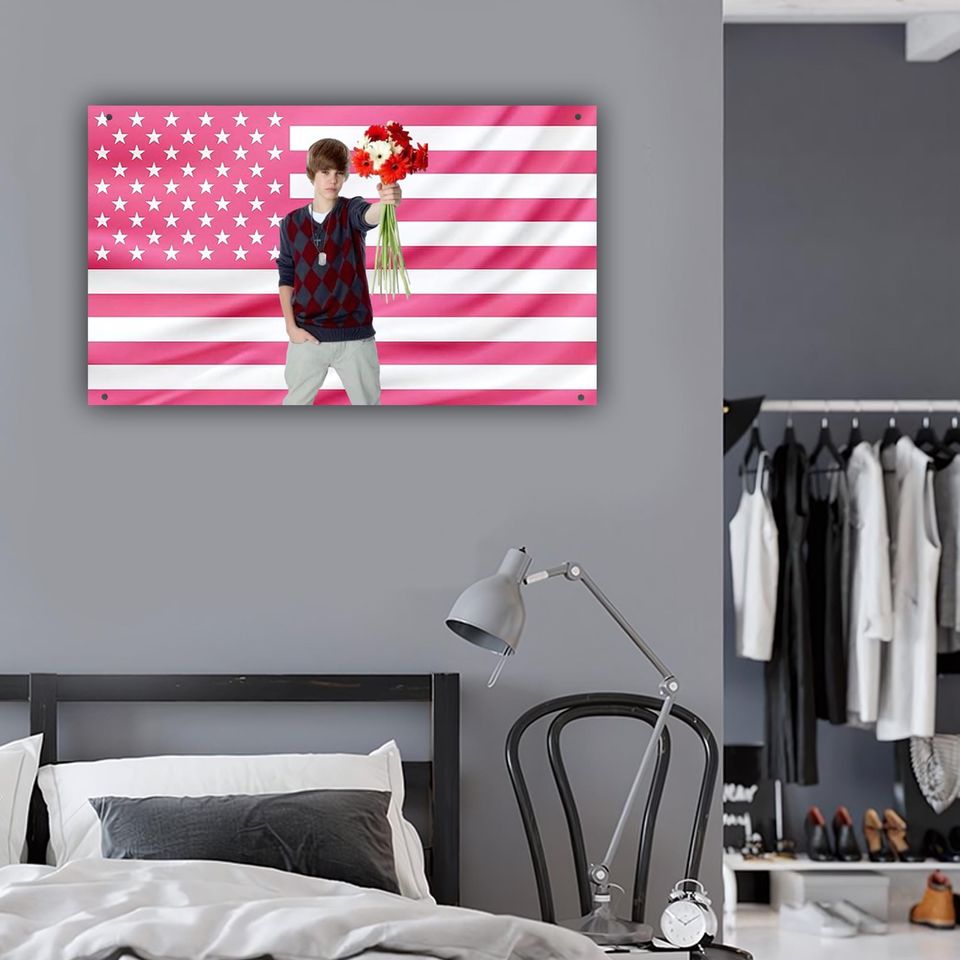 Justin Bieber Flag Tapestry for Dorm Decor, Pop Icon Poster, Young Justin Wall Hanging