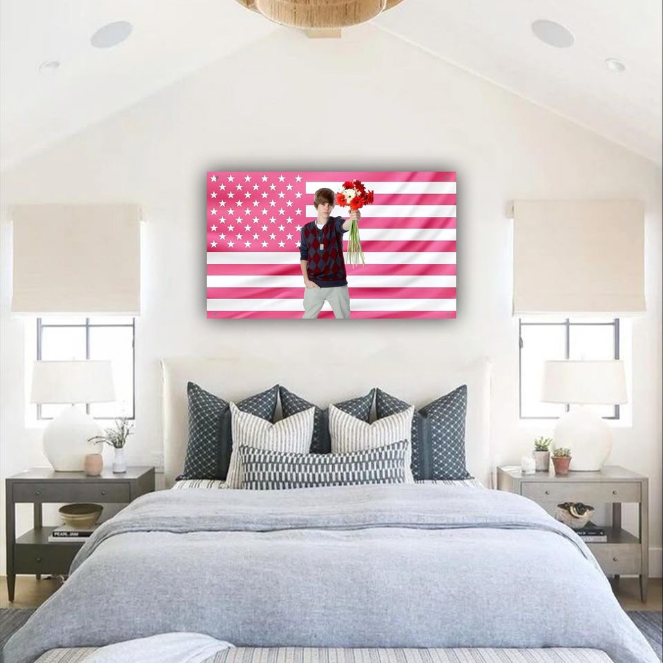 Justin Bieber Flag Tapestry for Dorm Decor, Pop Icon Poster, Young Justin Wall Hanging