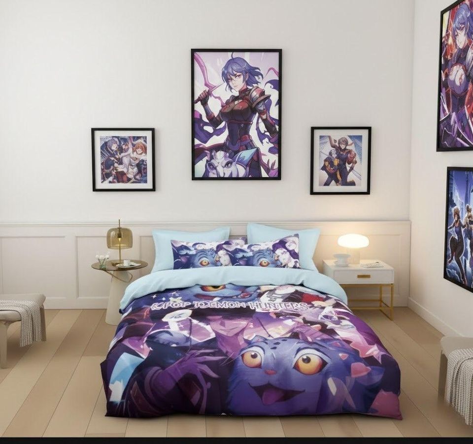 K-Pop Demon Hunters Anime Bedding Set for Dormitory