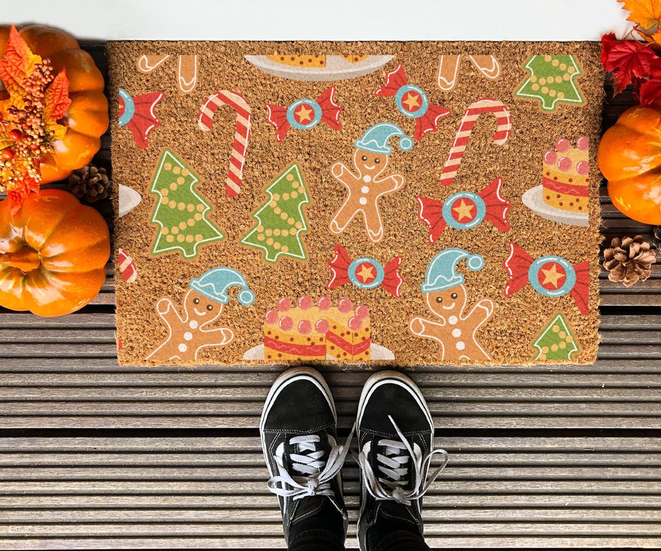 Gingerbread Christmas Coir Doormat - New Home Welcome Mat