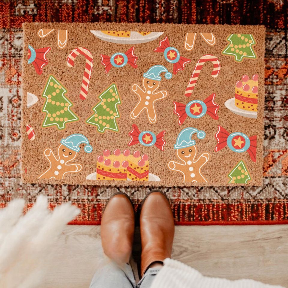 Gingerbread Christmas Coir Doormat - New Home Welcome Mat
