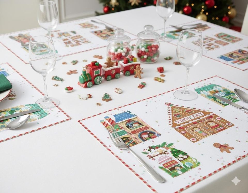 Gingerbread-Themed Christmas Placemat Festive Holiday Table Decor
