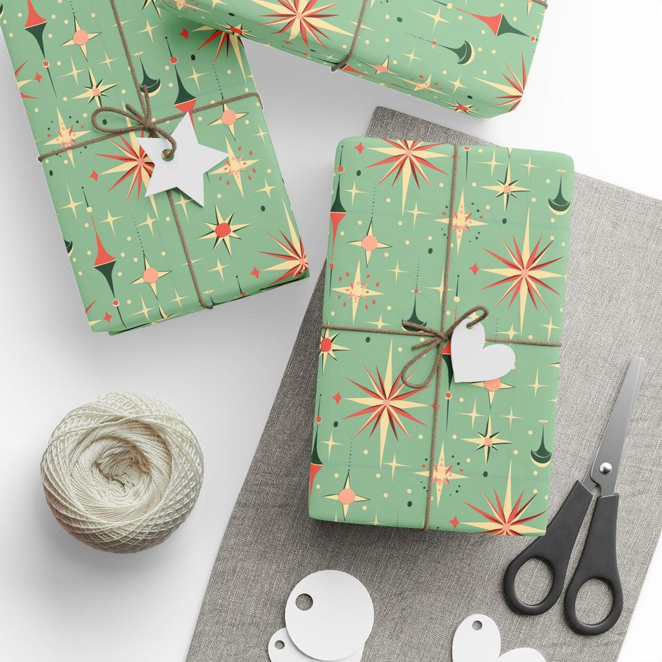 Wrapping Paper Mid-Century Star Christmas | Matte or Glossy | 3 Sizes